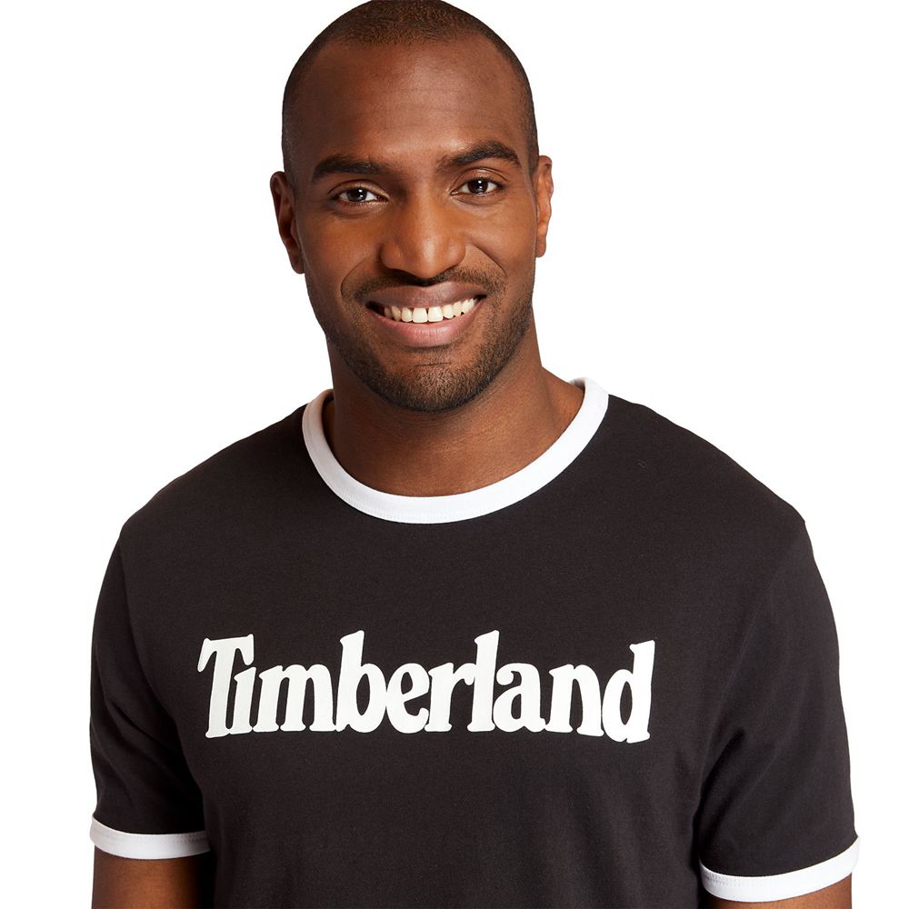 Camisetas Timberland Hombre Tbl® Linear Logo Ringer Negras - Chile UHL-243106